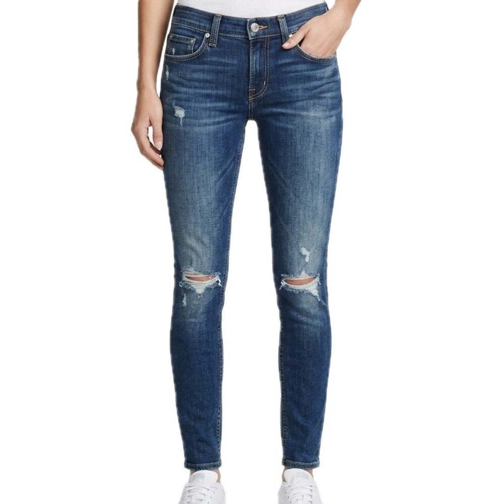 Rag & Bone Distressed Pacifico Dark Wash Low Rise Skinny Ankle Jeans size 25